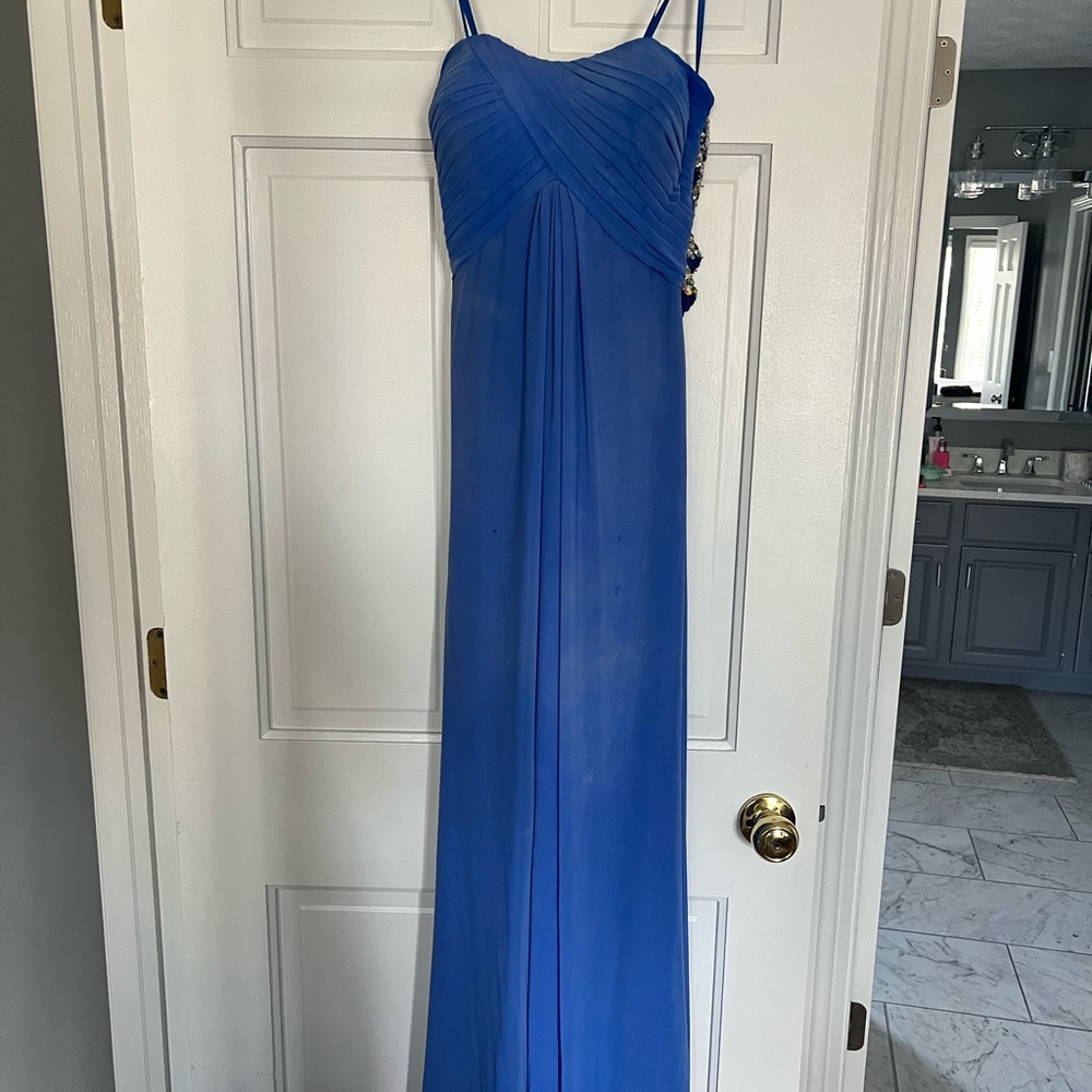 La Femme Elegant Blue Evening Gown Prom